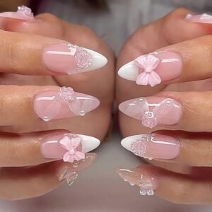 French Pink Medium, 3D Flower Press on Nails