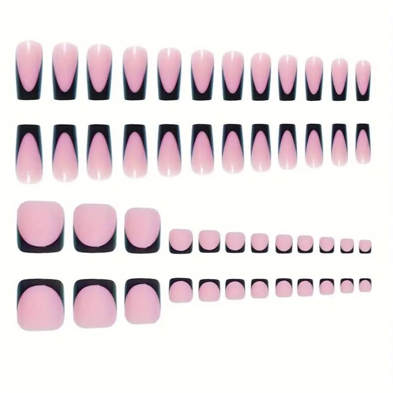 Black French Tip Press on Nails - Image 3