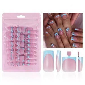 Blue French Tip Press on Nails Short