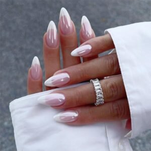 Chrome French Tip Nails Press Ons - Medium Glue on Nails