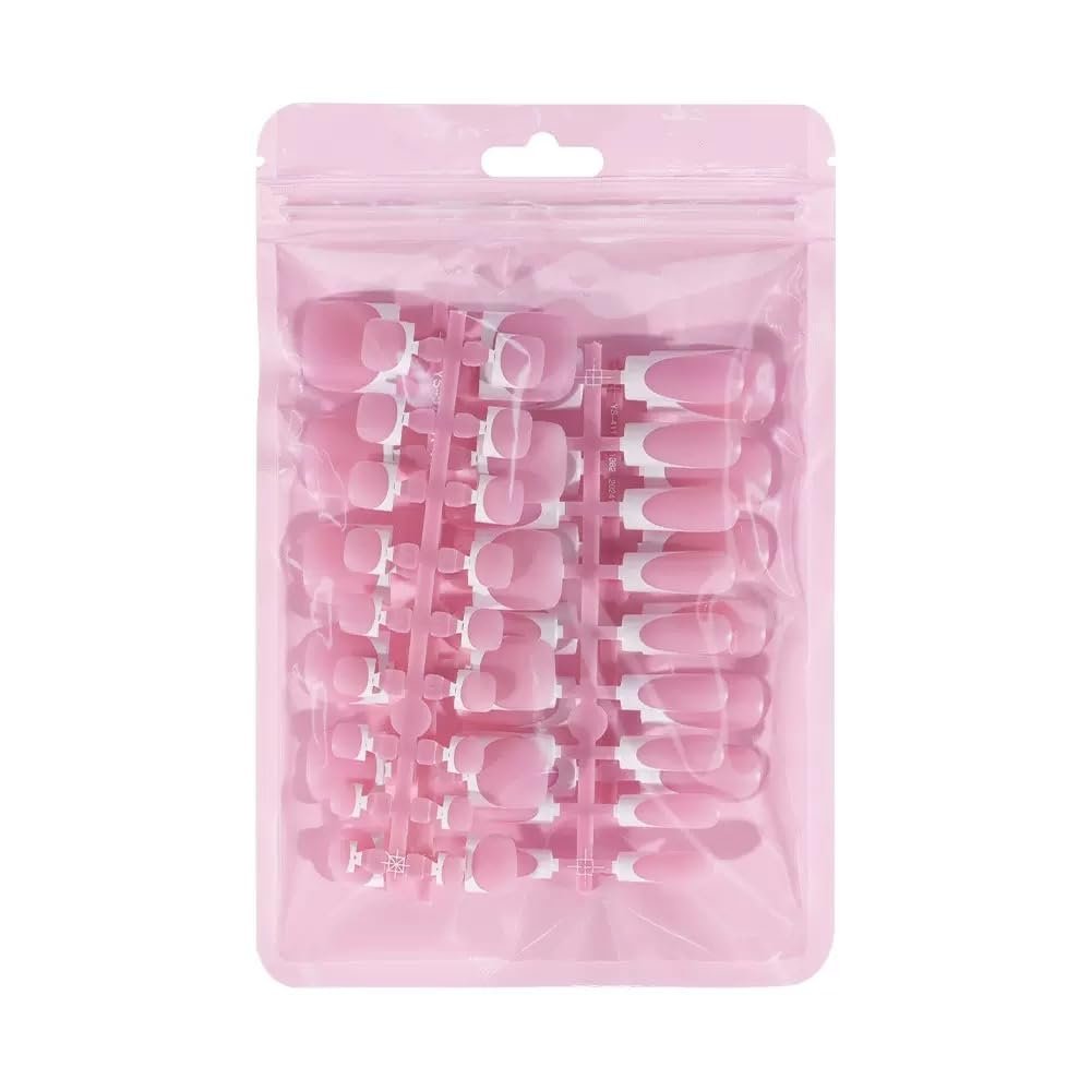 Medium Pink & White Press on Square Nails - Image 4