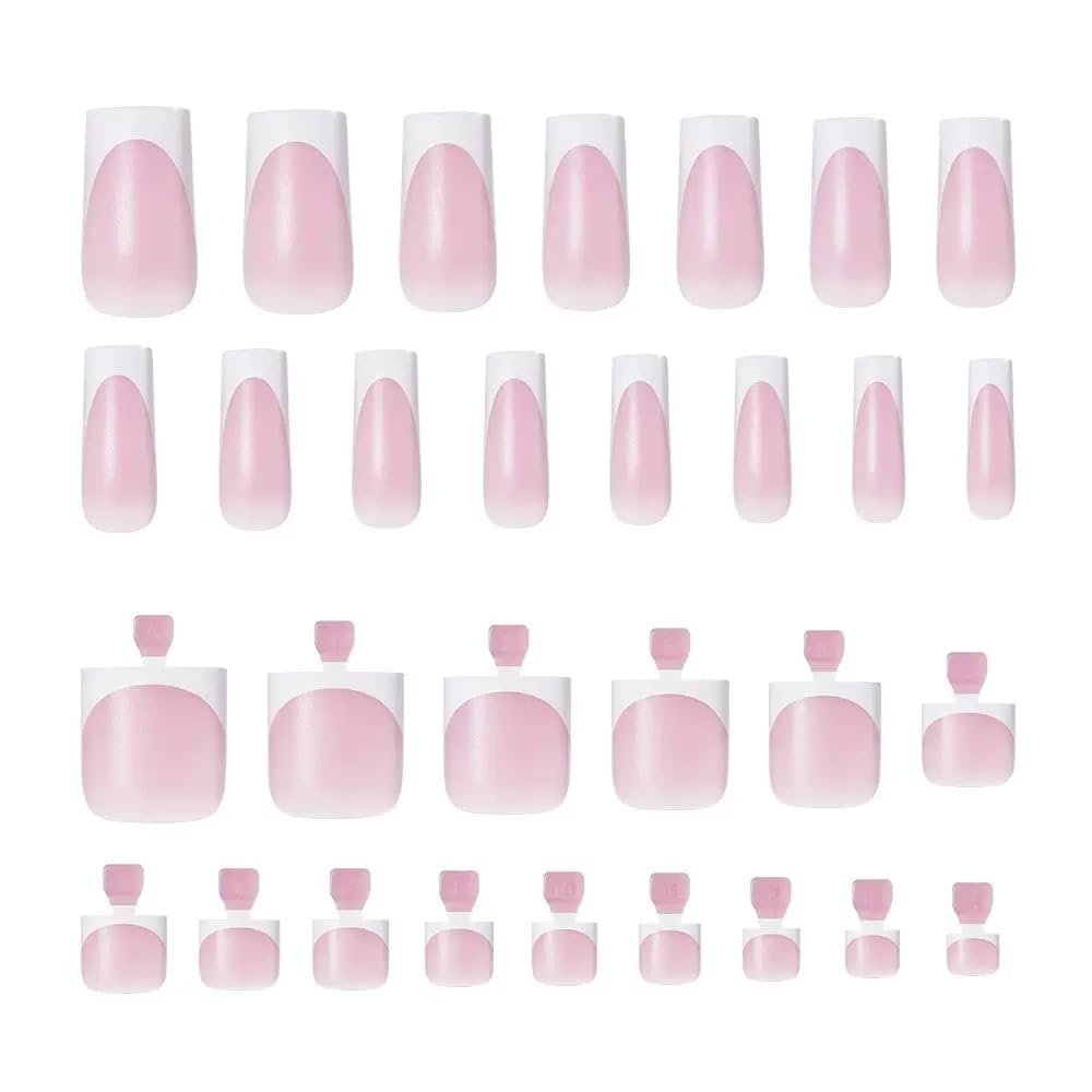 Medium Pink & White Press on Square Nails - Image 3