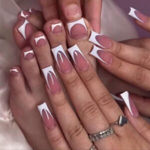 Medium Pink & White Press on Square Nails