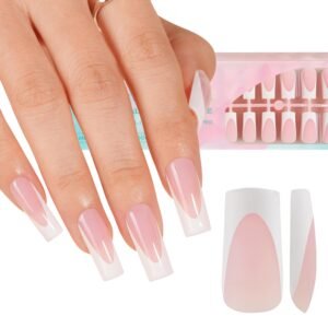 Deep French Pink & White Gel Nail Tips